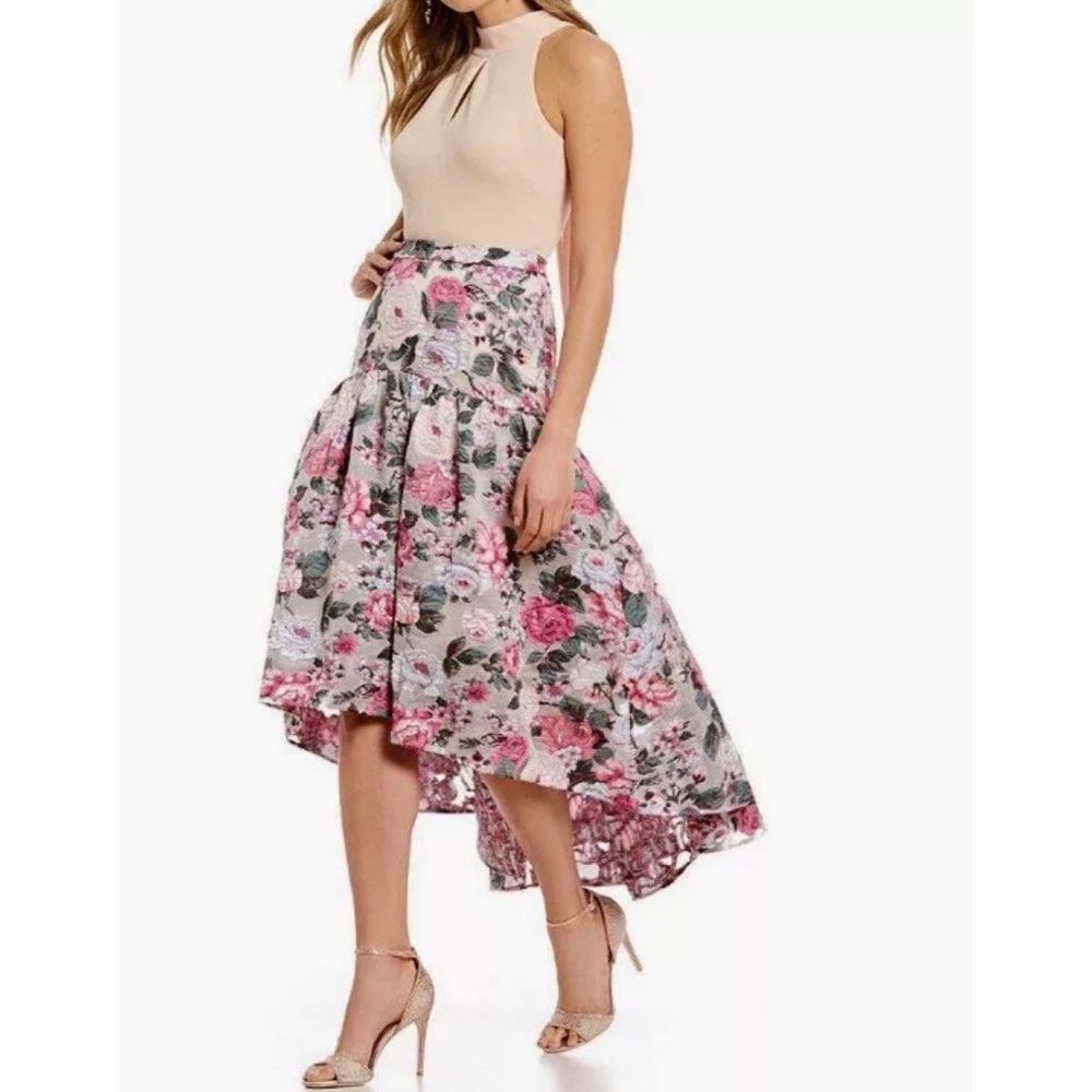 NWO Badgley Mischka Floral High Low Midi Skirt 8
